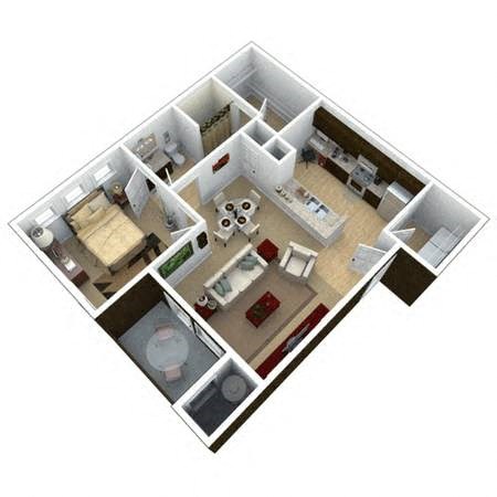 Floor plan for 1 bed, 1 bath, 839 sqft